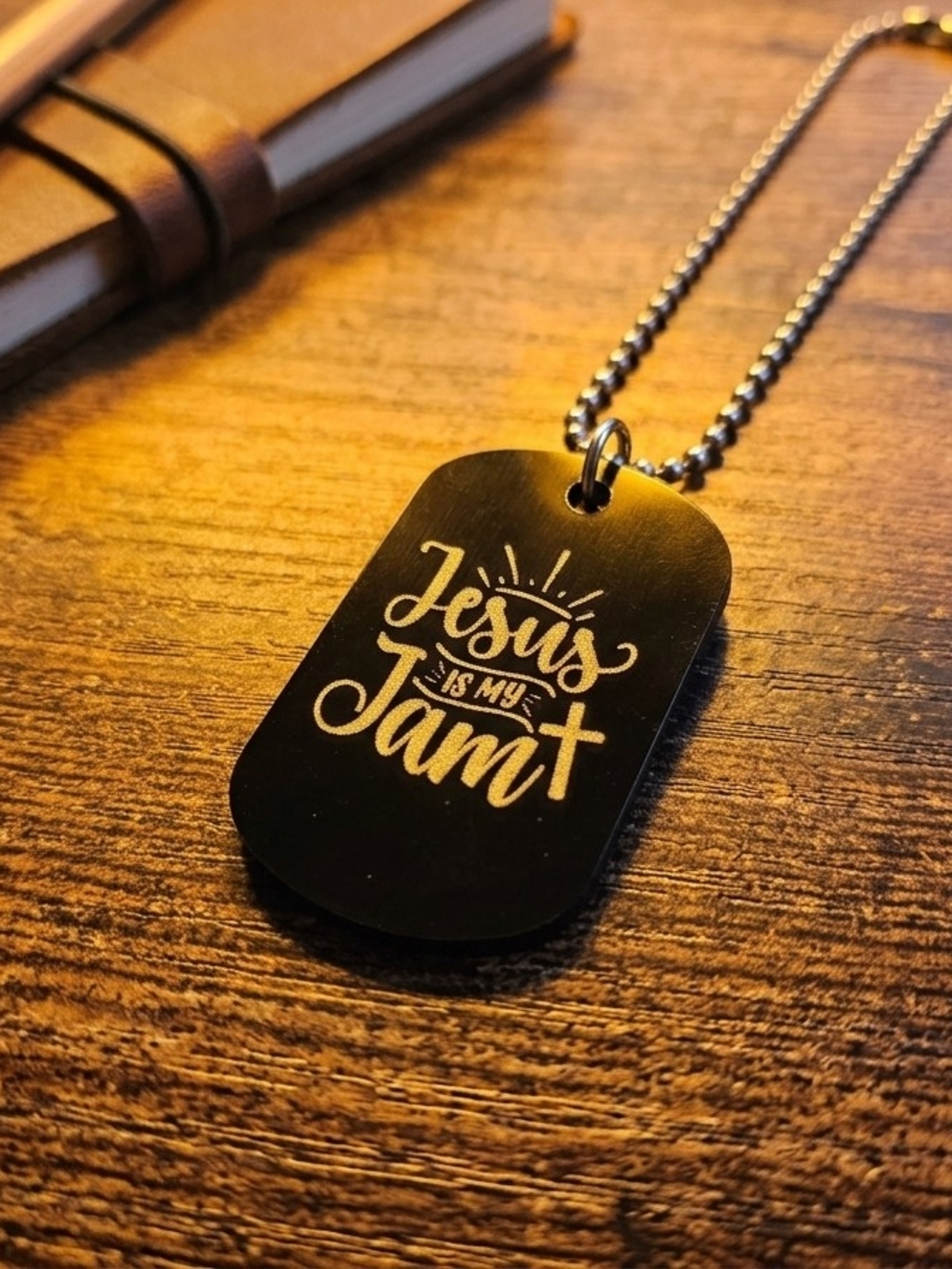 Black 'Jesus Is My Jam' Dog Tag Necklace